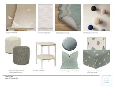 rug, furniture and accessory selections for gender neutral nursery